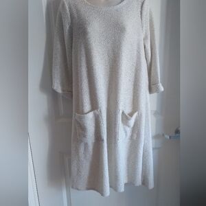 Robert Louis Cream Textured Midi Dress with Pockets